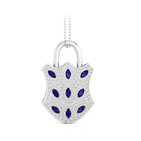 Blue Marquise & White Round CZ Stone PADLOCK Pendant
