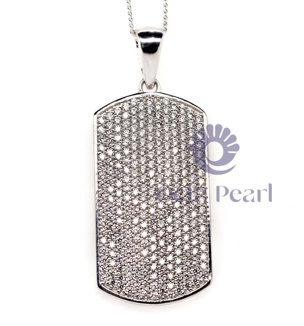 Round Cut Moissanite Pave Set Dog Tag Pendant For Men & Women