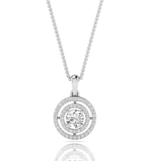 Round Cut Moissanite Double Halo Fashionable Pendant For Women-Girl ( 3/4 TCW )