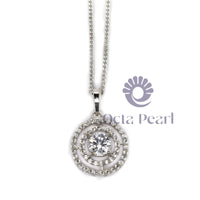 Round Cut Moissanite Double Halo Fashionable Pendant For Women-Girl