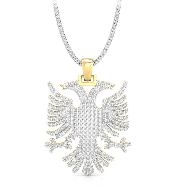 Men's Round Cut Moissanite Fully Pave Set Antique Albanian Two Headed Eagle Pendant