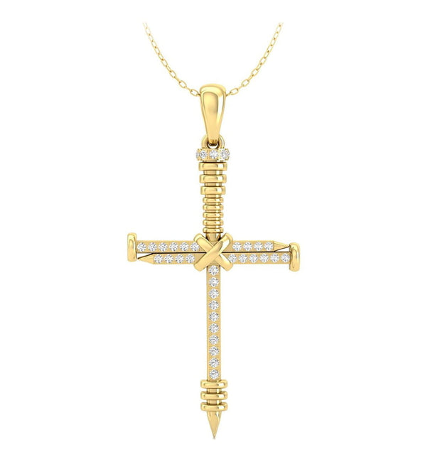 Faith Based Religious Round Cut Moissanite Nail Cross Pendant For Men & Women (1/5 TCW)