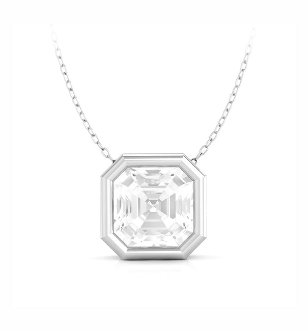 Colorless Asscher Cut Moissanite Bezel Set Delicate Solitaire Chain Necklace For Anniversary Gift