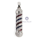 Unique Sapphire & Round Cut CZ Stone Micro Pave Set Barber Pole 925 Sterling Silver Pendant