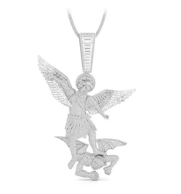 St Michael The Archangel With Micro Pave Set Cubic Zirconia Hip Hop 3D Pendant For Men