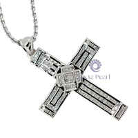 Sparkling Channel Set Princess Cut CZ Stone Cross Religious Handmade Pendant For Christmas Gift