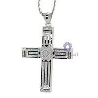 Sparkling Channel Set Princess Cut CZ Stone Cross Religious Handmade Pendant For Christmas Gift