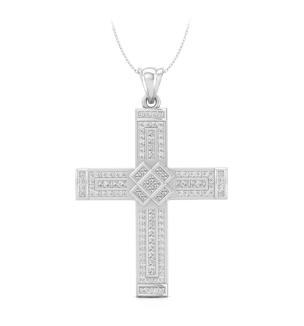 Sparkling Channel Set Princess Cut CZ Stone Cross Religious Handmade Pendant For Christmas Gift