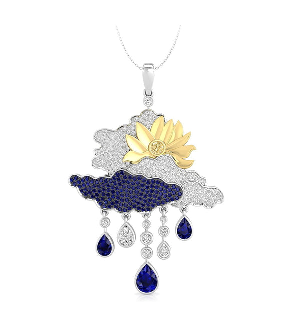 Blue Round & Pear Cut Multi Color CZ Stone Rainy Cloud With Sun Unique Birthday Gift Pendant