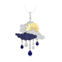 Blue Round & Pear Cut Multi Color CZ Stone Rainy Cloud With Sun Unique Birthday Gift Pendant