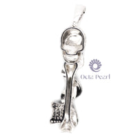 Skeleton Key With Pink Marquise Eye Set Wrapped Snake White & Black CZ Stone Hip-Hop Pendant In 925 Sterling Silver