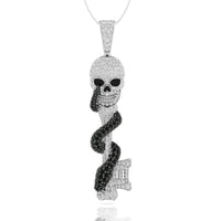 Skeleton Key With Pink Marquise Eye Set Wrapped Snake White & Black CZ Stone Hip-Hop Pendant In 925 Sterling Silver ( 4 1/2 TCW)