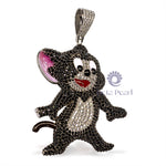 Black & White Round CZ Stone Jerry Cartoon Mouse Hip Hop Pendant For Birthday Gift