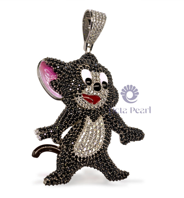 Black & White Round CZ Stone Jerry Cartoon Mouse Hip Hop Pendant For Birthday Gift