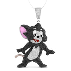 Black & White Round CZ Stone Jerry Cartoon Mouse Hip Hop Pendant For Birthday Gift