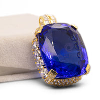 Blue Sapphire Cushion Cut CZ Birthstone Cocktail Party Wear Pendant for Unisex