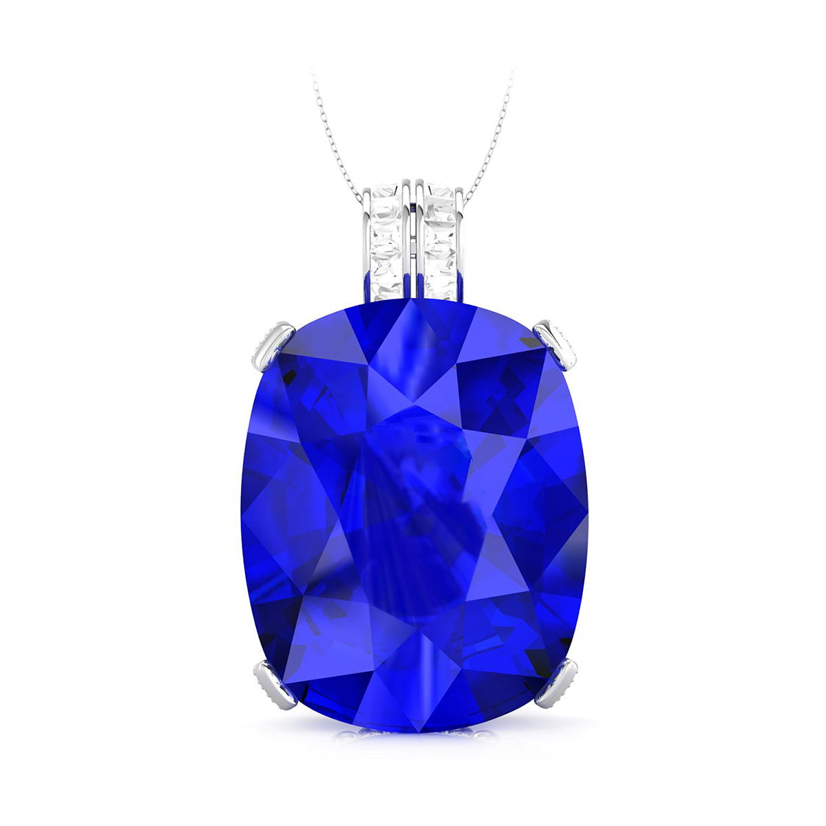 Blue Sapphire Cushion Cut CZ Birthstone Cocktail Party Wear Pendant for Unisex