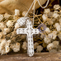 Round Cut Moissanite Tension Setting Christian Cross Pendant For Men & Women