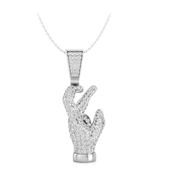 Round Cut Moissanite East Side Hand Throwing Signs Men & Women's Pendant ( 1 1/10 TCW )