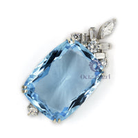 Aqua Cushion Cut CZ Stone Handmade Wedding Gift 925 Sterling Silver Pendant