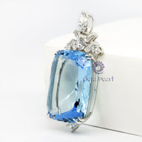 Aqua Cushion Cut CZ Stone Handmade Wedding Gift 925 Sterling Silver Pendant