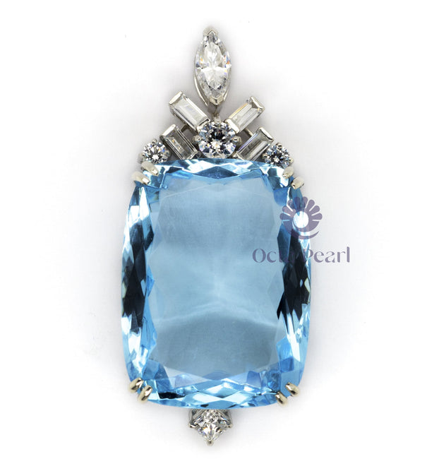 Aqua Cushion Cut CZ Stone Handmade Wedding Gift 925 Sterling Silver Pendant