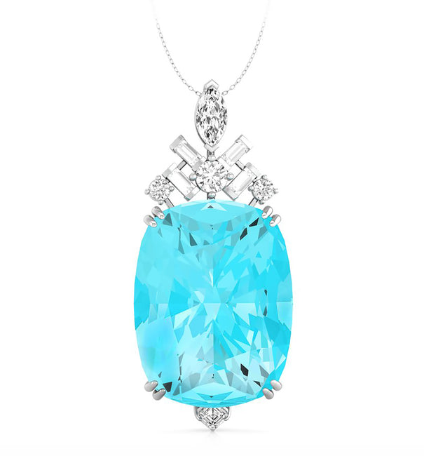 Aqua Cushion Cut CZ Stone Handmade Wedding Gift 925 Sterling Silver Pendant