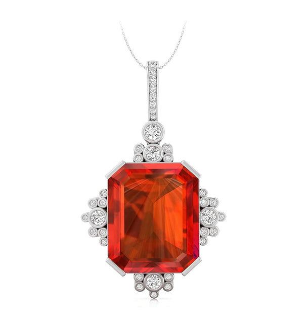 Large Orange Emerald With Round Cut CZ Stone Bezel Set Gemstone 925 Silver Pendant For Women