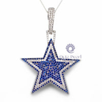 White & Blue Sapphire Round Cut CZ Stone Unique Star Classic Pendant For Unisex