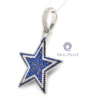 White & Blue Sapphire Round Cut CZ Stone Unique Star Classic Pendant For Unisex