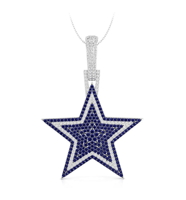 White & Blue Sapphire Round Cut CZ Stone Unique Star Classic Pendant For Unisex