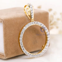 Men Or Women’s Round Cut Moissanite Circle Coin Frame Pendant