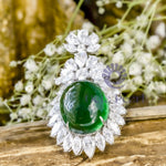 Green Oval Shape Cabochon With Multi Cut CZ Stone Attractive Party Wear Drop Pendant For Women