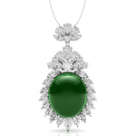 Green Oval Shape Cabochon With Multi Cut CZ Stone Attractive Party Wear Drop Pendant For Women