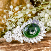 Green Oval Shape Cabochon With Multi Cut CZ Stone Attractive Party Wear Drop Pendant For Women