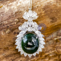 Green Oval Shape Cabochon With Multi Cut CZ Stone Attractive Party Wear Drop Pendant For Women