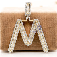 Men & Women’s Initial ‘M’ Letter Alphabet Pendant In Baguette Or Round Cut CZ Stone