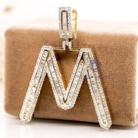 Men & Women’s Initial ‘M’ Letter Alphabet Pendant In Baguette Or Round Cut CZ Stone