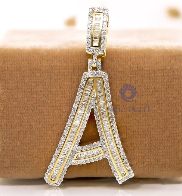 Round Or Baguette Cut CZ Stone Initial 'A' Letter Handmade Pendant For Men & Women