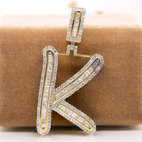 Men & Women's Baguette Or Round Cut CZ Stone Alphabet Initial 'K' Letter Charm Pendant For Wedding Gift