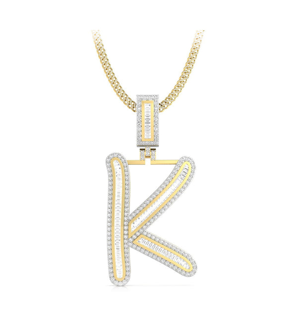 Men & Women's Initial 'M' Letter Alphabet Pendant In Baguette Or Round Cut CZ Stone