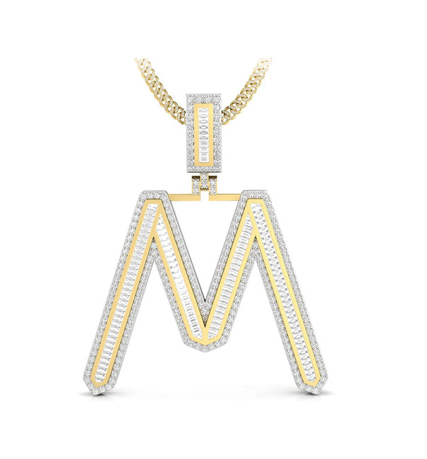 Men & Women's Initial 'M' Letter Alphabet Pendant In Baguette Or Round Cut CZ Stone