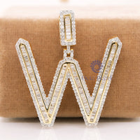 Round Or Baguette Cut CZ Stone Channel Setting Letter 'W' Initial Pendant For Men- Women