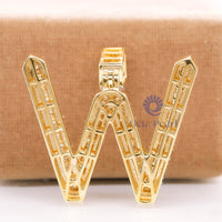 Round Or Baguette Cut CZ Stone Channel Setting Letter ‘W’ Initial Pendant For Men- Women