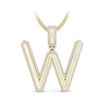 Round Or Baguette Cut CZ Stone Channel Setting Letter 'W' Initial Pendant For Men- Women