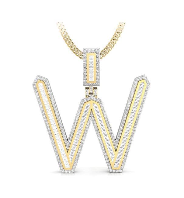 Round Or Baguette Cut CZ Stone Channel Setting Letter 'W' Initial Pendant For Men- Women