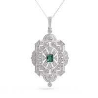 Green Cushion & Round Cut CZ Stone Milgrain Vintage Inspire Pendant