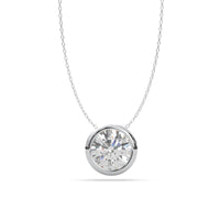 Diamond necklace on a white background,Round Moissanite Bezel Set Solitaire Necklace