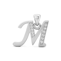 Silver pendant shaped like the letter 'M' with embedded stones, personalized letter jewelry, initial charm