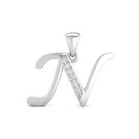 Silver pendant shaped like the letter 'N' with embedded stone, dainty alphabet necklace, monogram jewelry, initial pendant for women